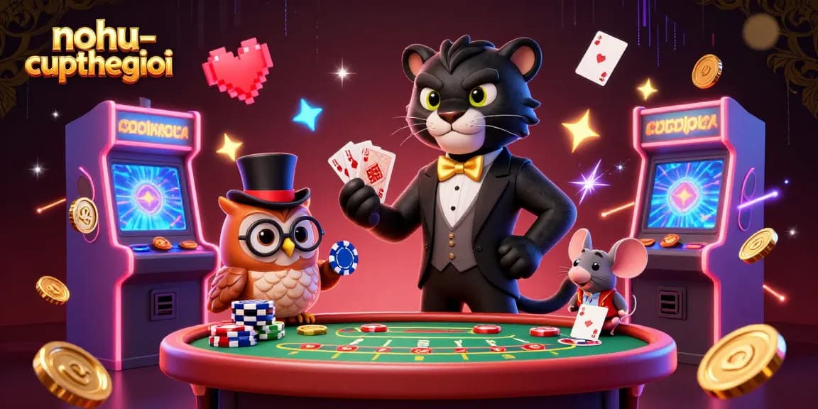 Experience the thrills of nohu-cupthegioi with lively cartoon characters in ultra-detailed 3D casino setting.