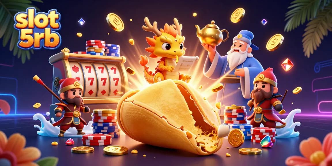 Win big on slot 5rb with golden coins cascading around a fortune cookie scene