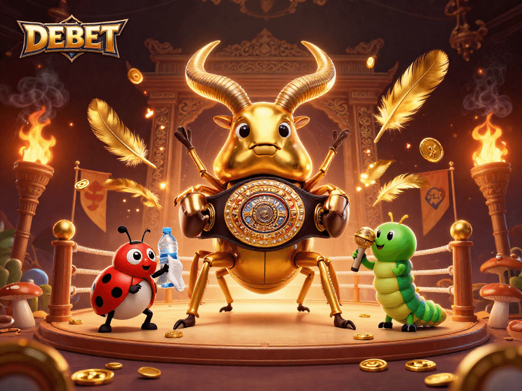 Experience the DEBET thrill in a vibrant, animated casino boxing match with dazzling effects.