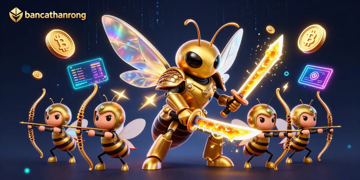 Bettors navigate bancathanrong's vibrant crypto casino landscape, showcasing gold hornets and glowing coins.