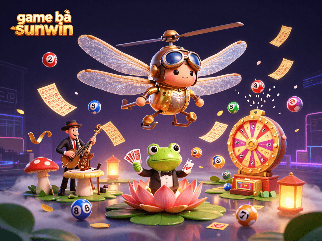 Experience game bài sunwin with a vibrant 3D illustration showcasing thrilling casino action.