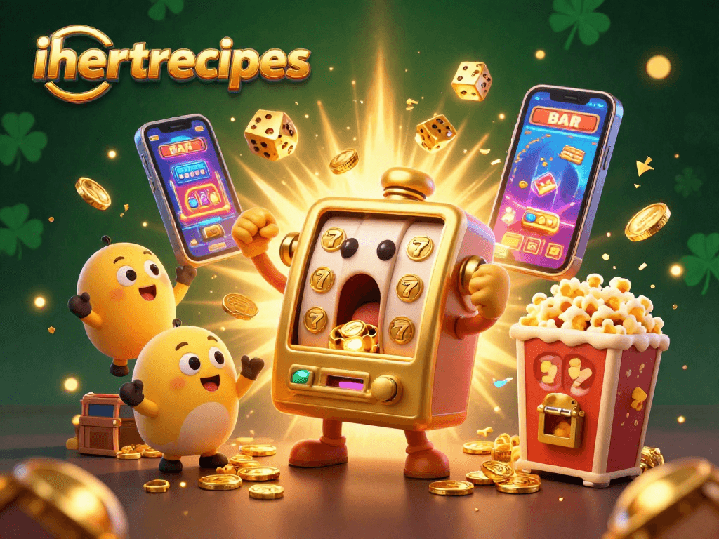Experience exciting wins with iheartrecipes in this vibrant casino illustration featuring dynamic jackpots and gameplay.