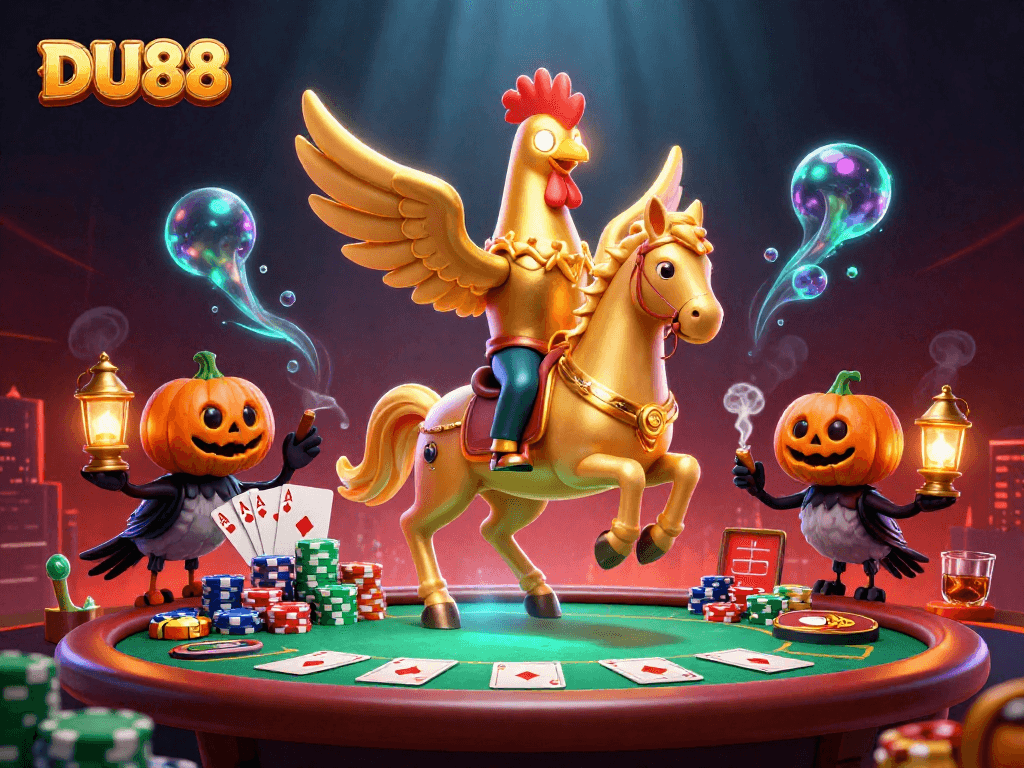 Engage at DU88 casino with a vibrant scene featuring a golden rooster in action.