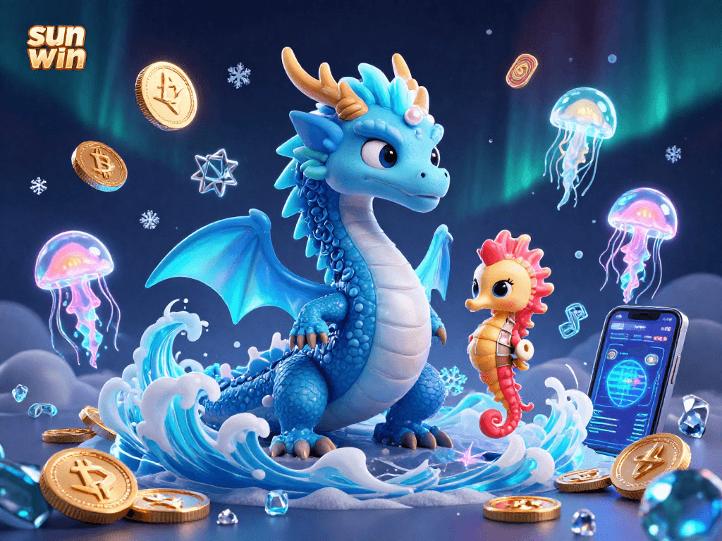 Engage with sun win as a mystical azure water dragon guides your gaming adventure.