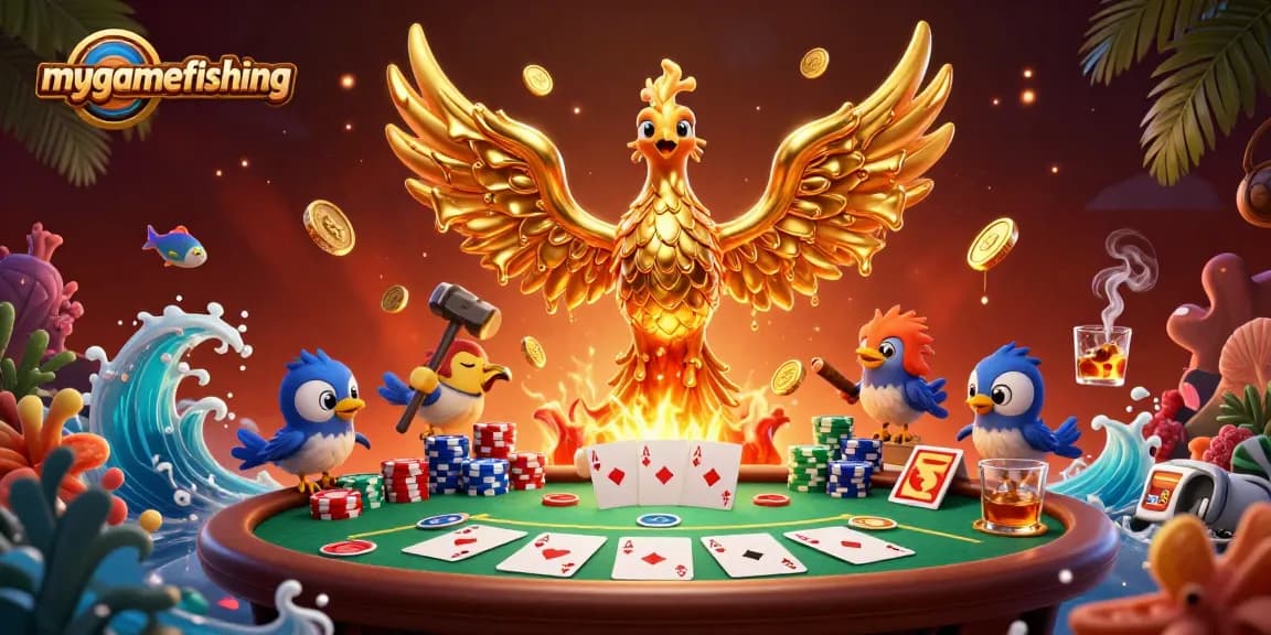 Catch the excitement of mygamefishing with dynamic casino game elements and a golden phoenix!