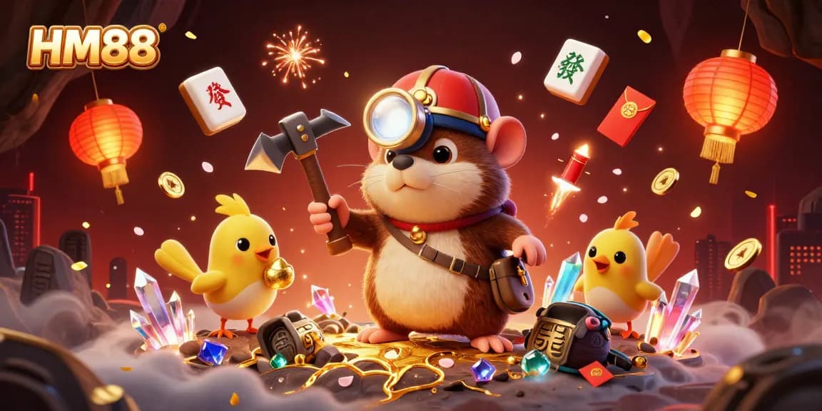 Experience thrilling gameplay at HM88 with a treasure hunting mole amidst casino glitz and golden elements.