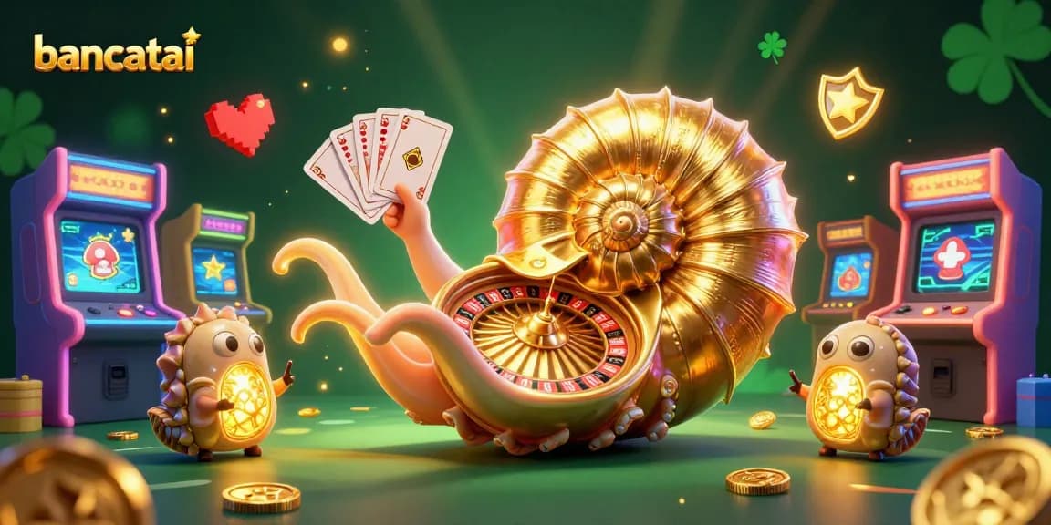 Experience thrilling gameplay at bancatai with a vibrant 3D casino scene featuring a giant nautilus roulette wheel.
