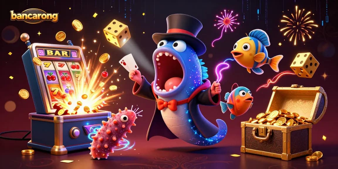 Bancarong card tricks come alive with a bioluminescent eel and dazzling casino elements.