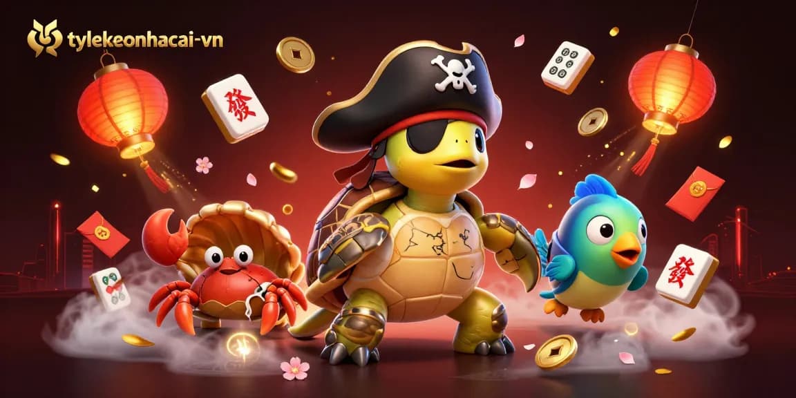 Engage with the excitement of tylekeonhacai-vn through a vibrant 3D casino scene filled with characters and game elements.