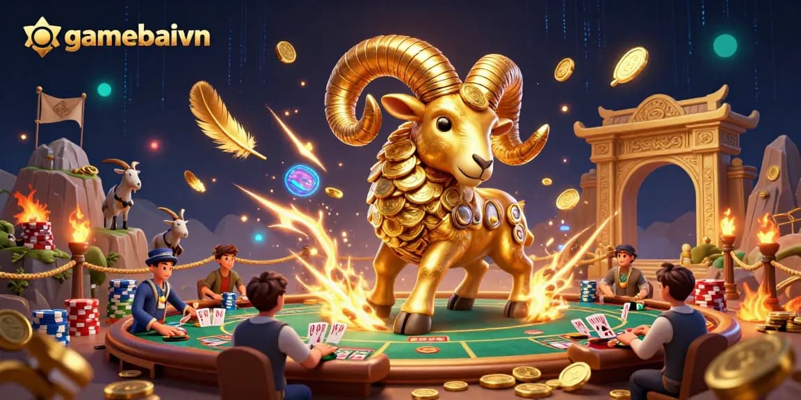 Experience thrilling poker action at gamebaivn with dynamic golden ram and chip stacks!