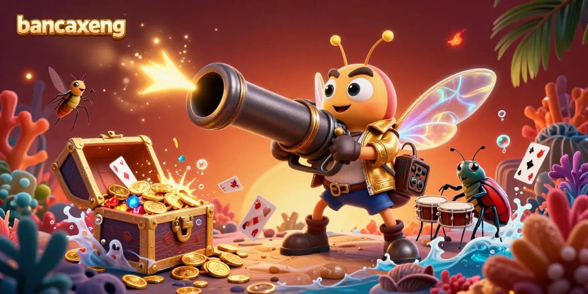 Battling sea creatures in bancaxeng, an animated carnival of treasures in a vibrant underwater scene.