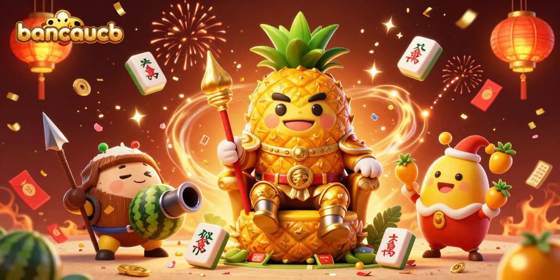 Engage in vibrant fun at bancaucb, showcasing the golden pineapple king and tropical treasures.