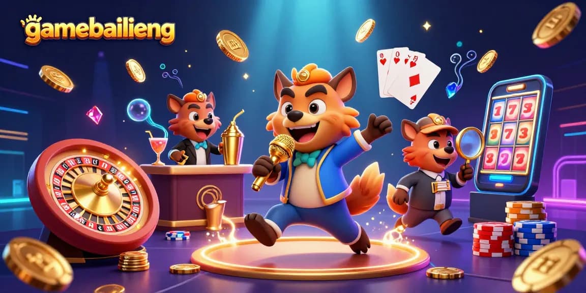 Experience the excitement of gamebailieng with cartoon hyenas in a vibrant casino scene.