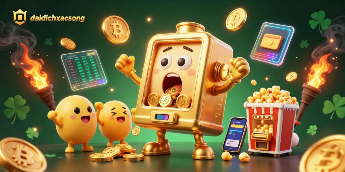 Dive into daidichxacsong, where golden slot machines hit jackpots amidst neon crypto coins and digital excitement.