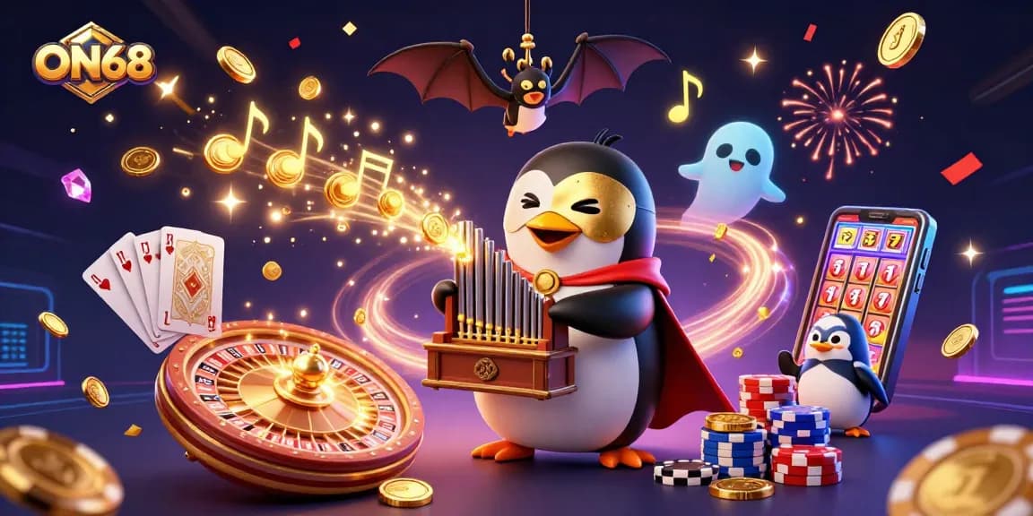 Experience rich gaming excitement with ON68's colorful casino elements and engaging characters.