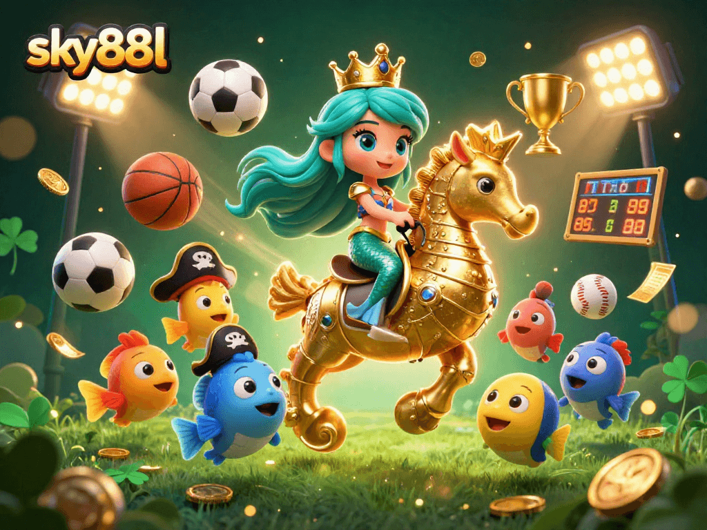 Experience thrilling gameplay with sky88l's vibrant 3D fantasy casino illustration featuring a mermaid princess.