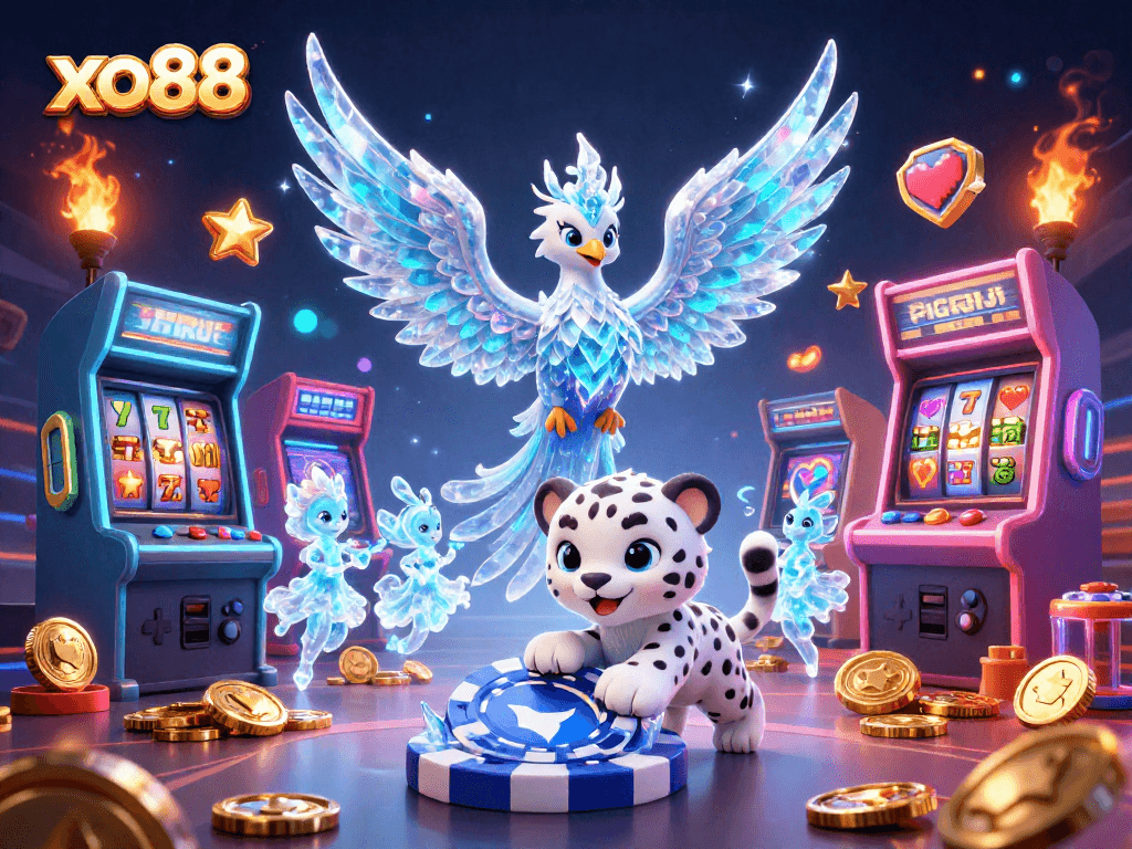 Experience the excitement of winning at xo88 with vibrant characters and casino elements.