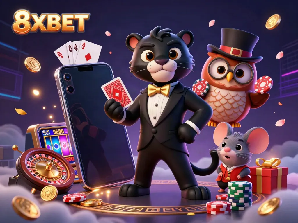 Experience thrilling card games at 8XBET with our stylish panther dealer and friends.