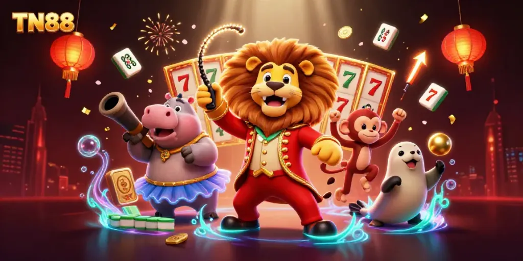 Experience the thrill of TN88 with vibrant characters and jackpot excitement in a dynamic casino scene.