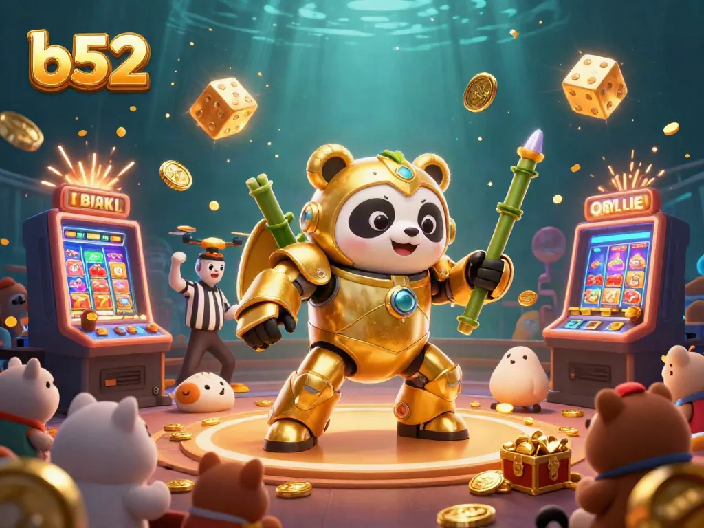 Experience thrilling gameplay at b52 with vibrant jackpots and dynamic casino elements featuring a golden panda.