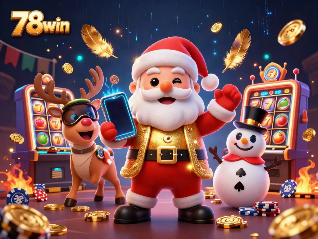Experience exciting jackpots with 78win in this dynamic casino illustration featuring a festive scene.