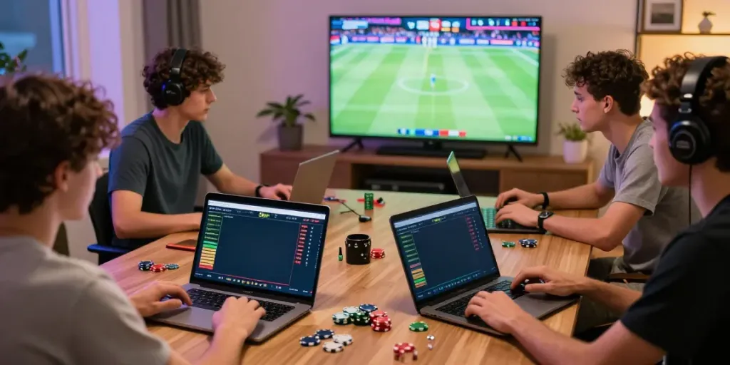 Players enjoying live sports betting on 8kbet in a vibrant gaming environment.