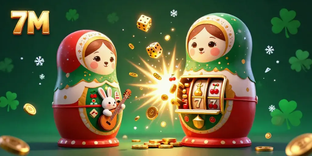 Engage with 7M's vibrant casino-themed illustration showcasing dynamic gambling elements.