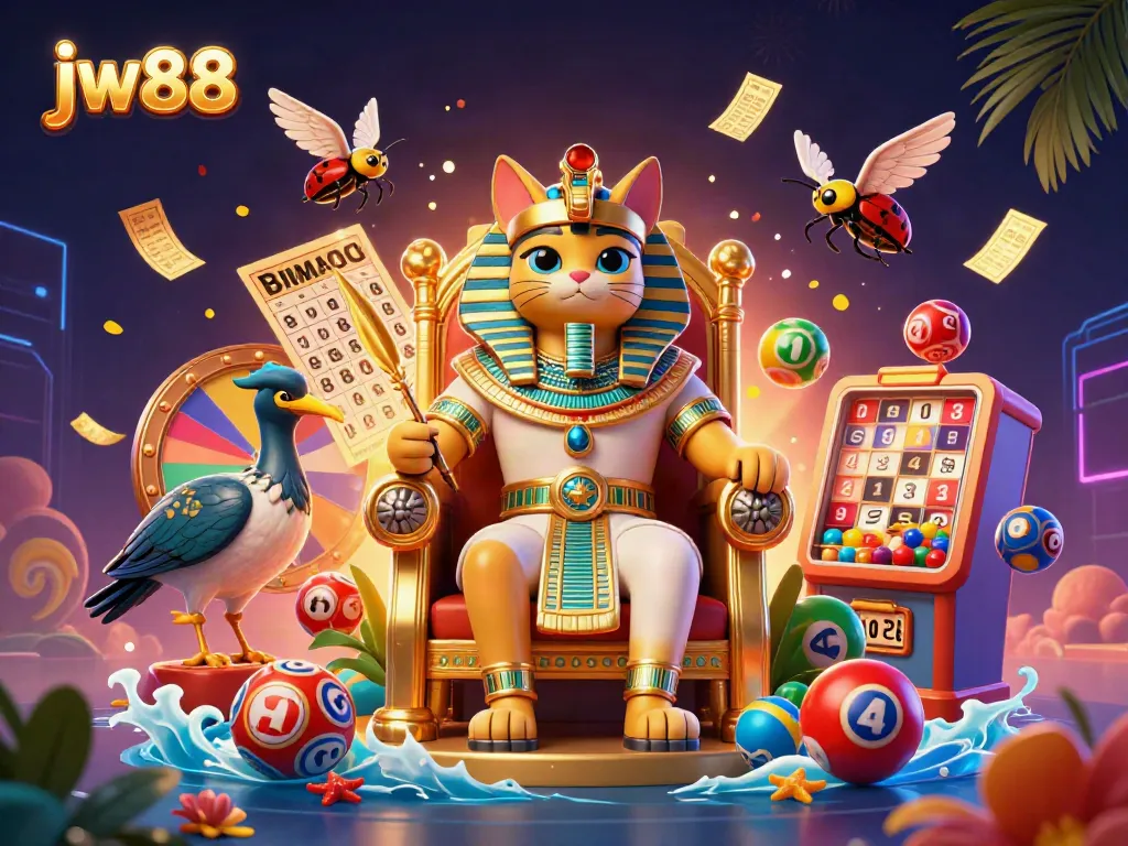 Experience vibrant gameplay at jw88 with an Egyptian pharaoh cat among exciting lottery elements.