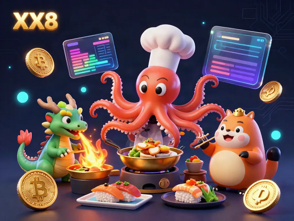 Experience the thrilling essence of XX8 with an animated casino scene featuring a colorful octopus chef and dragon.