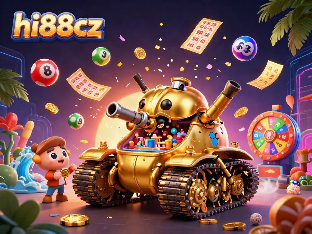 Experience the excitement of hi88cz with a dynamic casino-themed illustration featuring lottery elements and vibrant casino action.