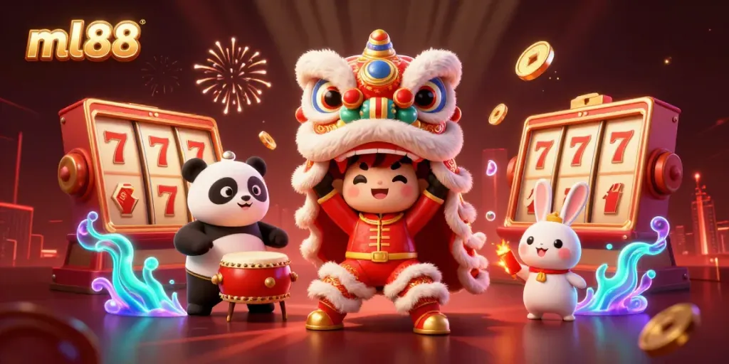Engage with ML88's exciting slots and jackpots showcased in a vibrant 3D illustration.