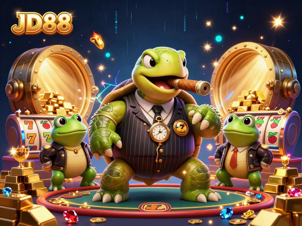 Experience JD88 excitement with vivid casino action featuring a snapping turtle and bullfrog enforcers.