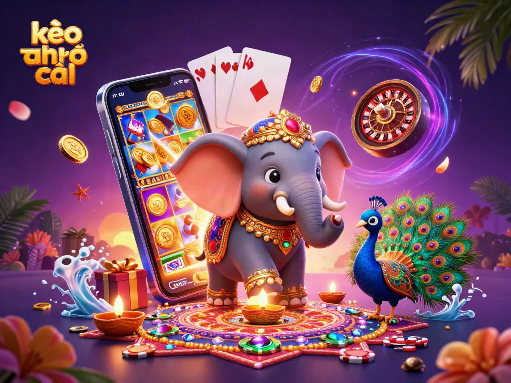 Experience the thrill of kèo nhà cái with colorful slot games and vibrant casino elements.