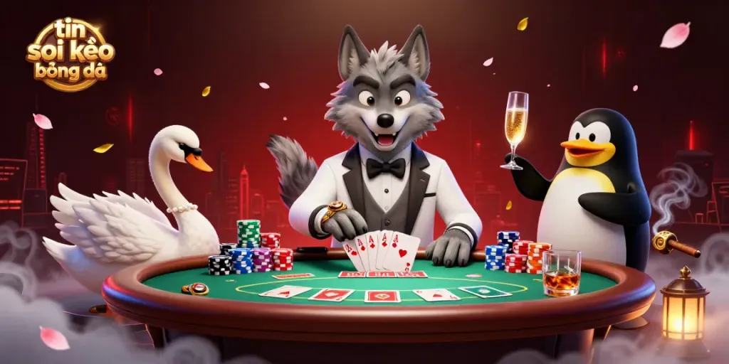 Engaging illustration of tin soi kèo bóng đá featuring characters at a vibrant baccarat table.
