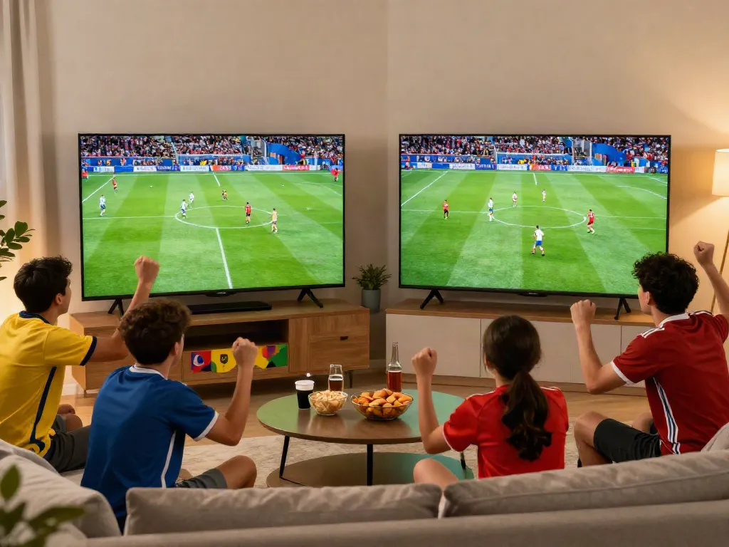 Socolive viewers enjoying a thrilling soccer match together in a cozy living room.