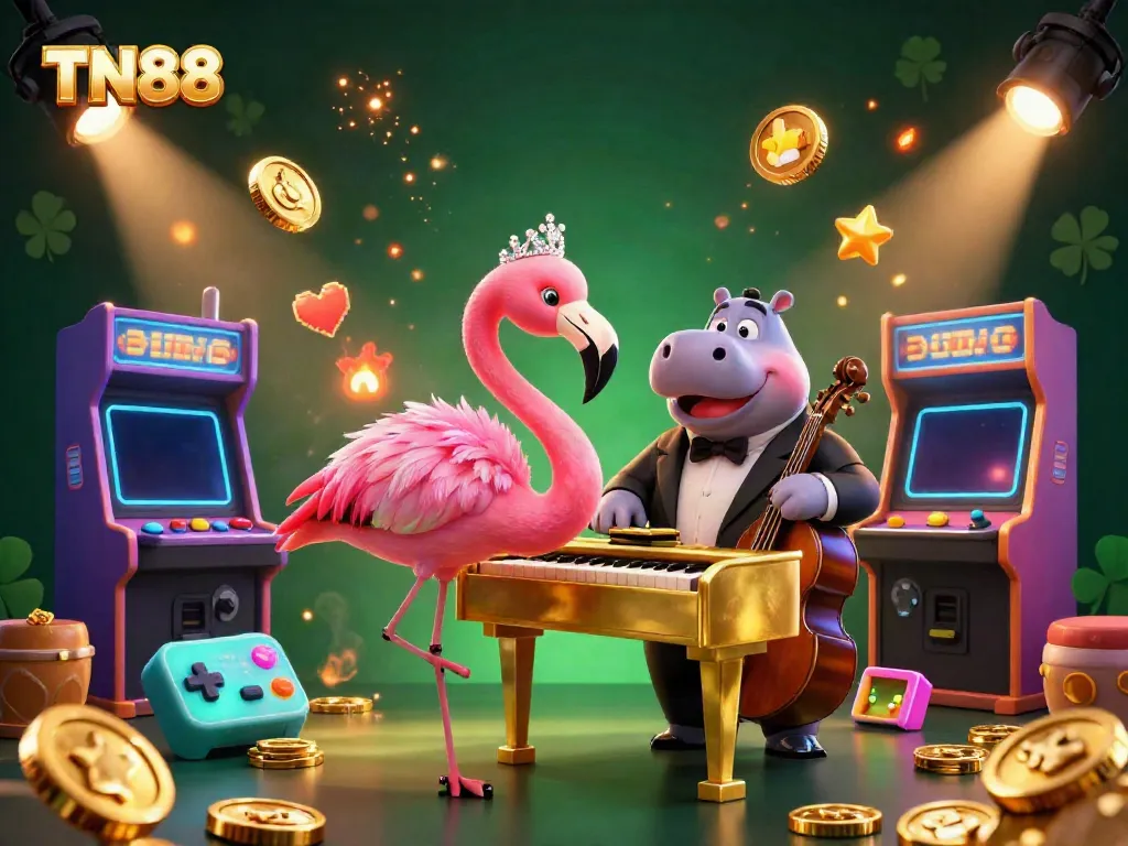 Engage with TN88's vibrant casino scene featuring lively characters and dynamic gambling elements.