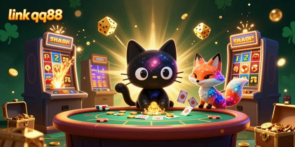 Experience the excitement of gaming at link qq88 with a captivating cosmic casino scene.