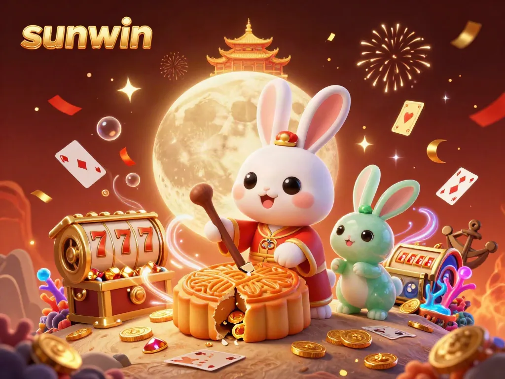 Experience the thrilling gaming adventures with sunwin, showcasing a moon rabbit theme with vibrant slot elements and magical energy.