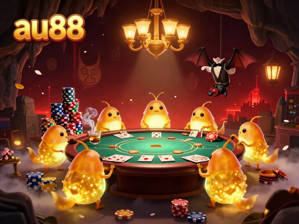 Experience thrilling poker action at au88 with glowworms lighting the casino's vibrant atmosphere.
