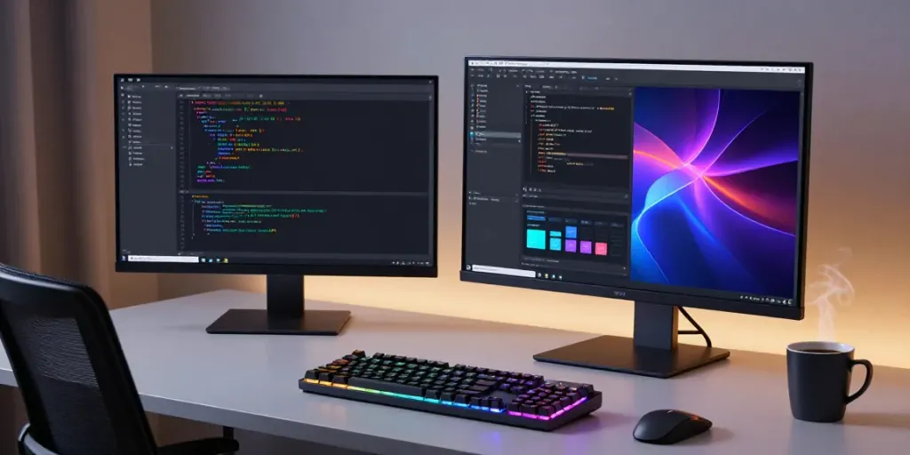 Visualization of .co.uk domain registration in a modern software development workspace with code editing, algorithm optimization, and tech collaboration.