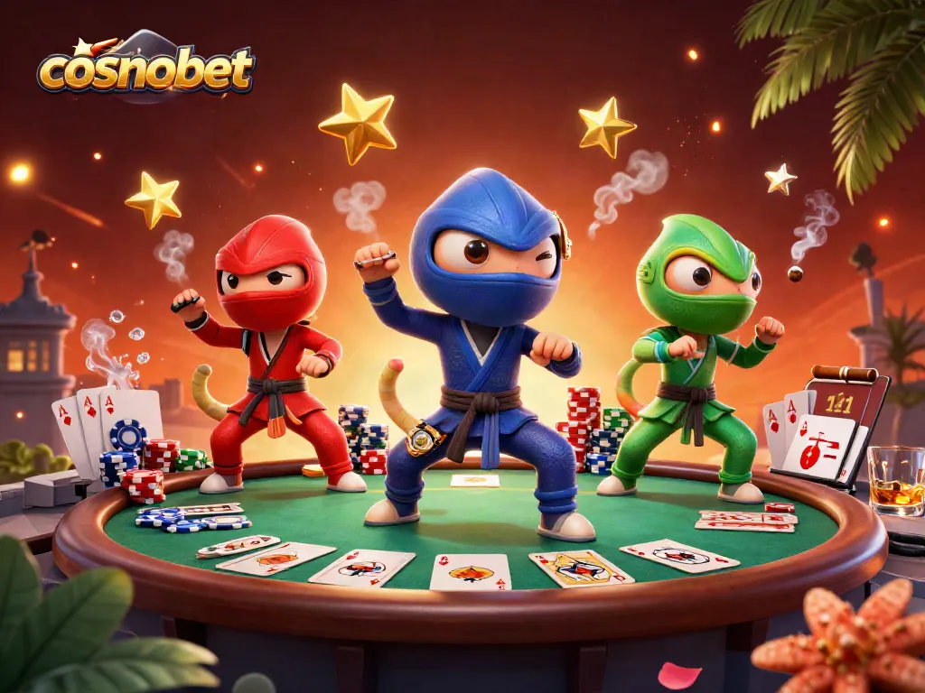 Experience thrilling actions at cosmobet with vibrant chameleon ninjas in a casino showdown.