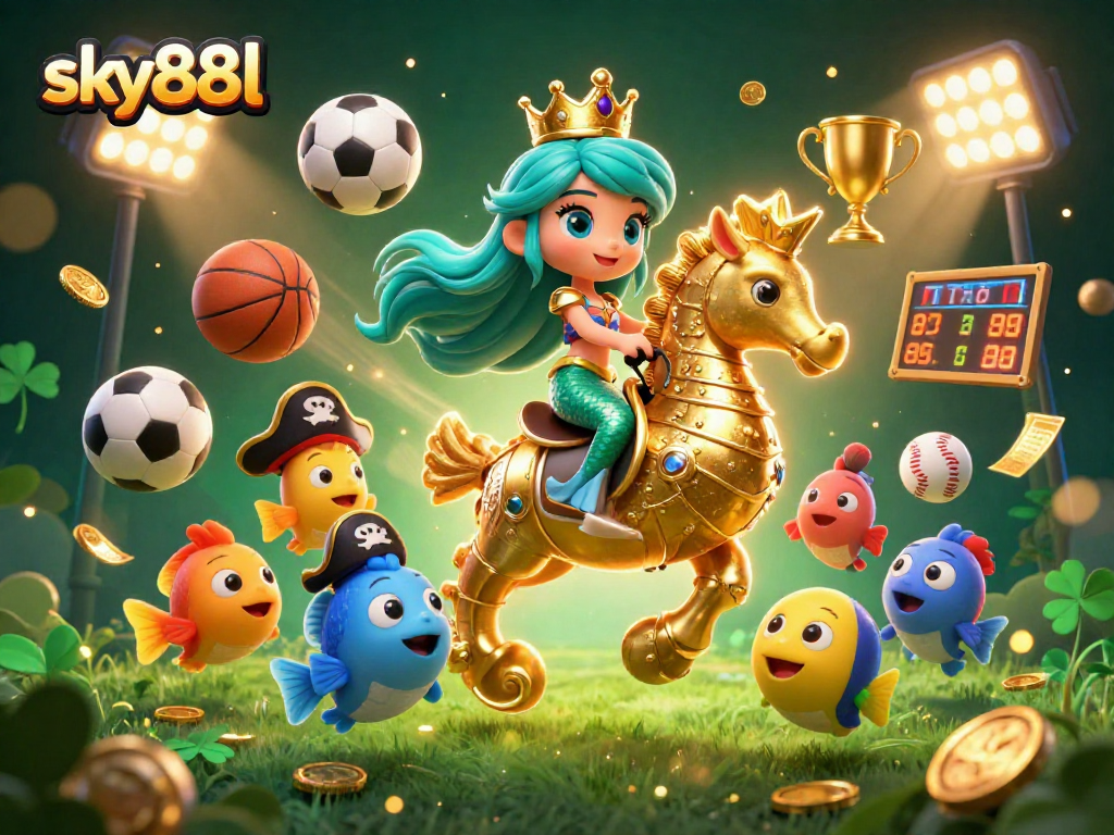 Experience thrilling gameplay with sky88l's vibrant 3D fantasy casino illustration featuring a mermaid princess.