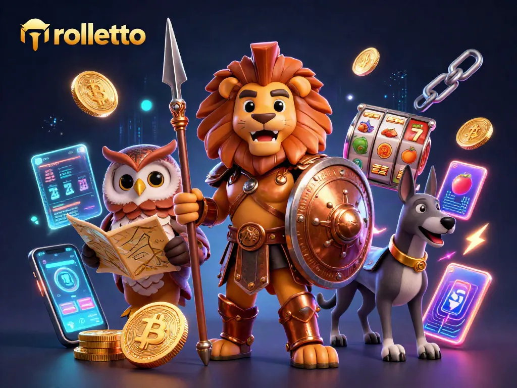 Engage with rolletto's exciting gaming features amidst a vibrant 3D casino scene.