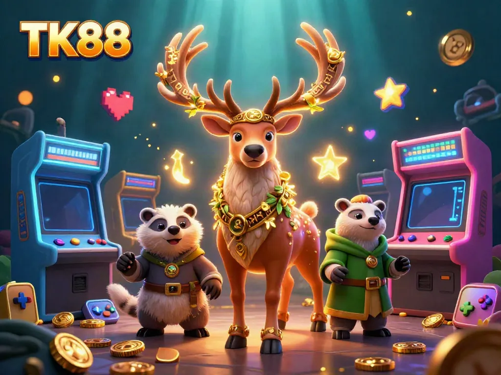 Experience thrilling gaming at TK88 with vibrant characters and dynamic elements in this casino scene.