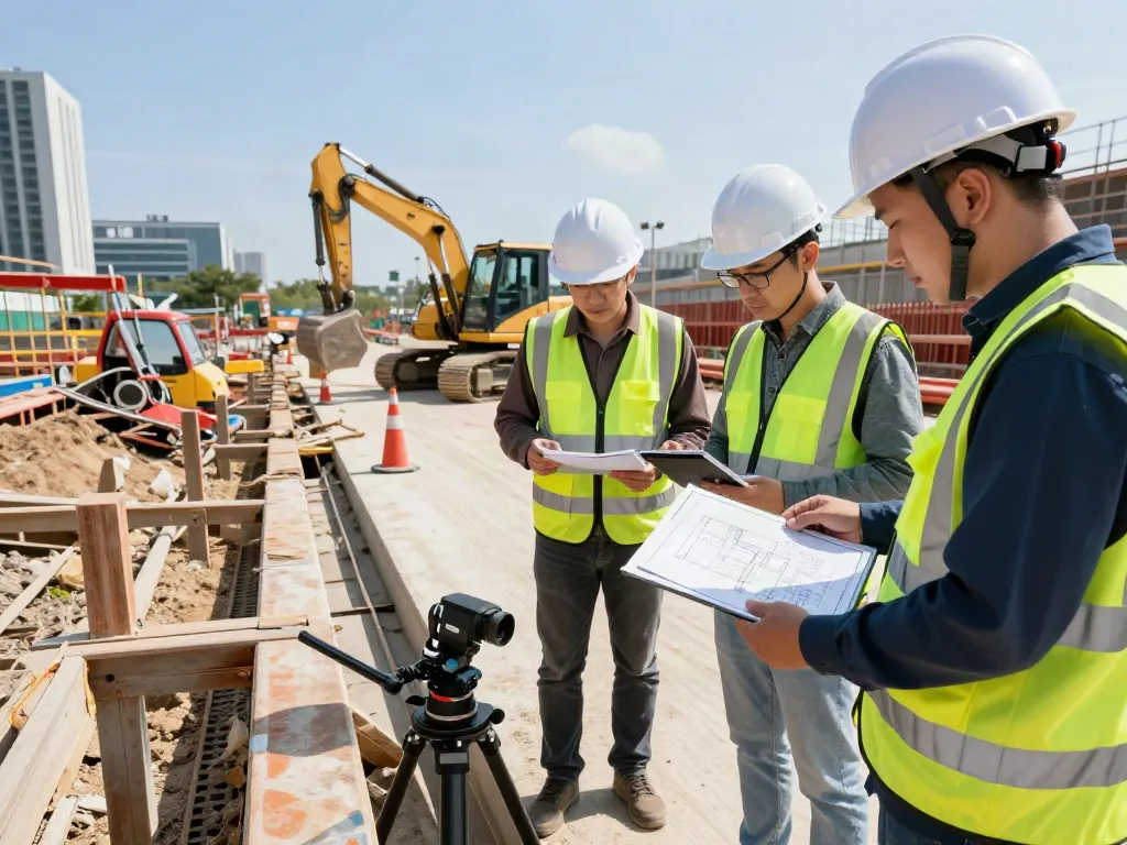 Drainage Surveyors Surrey conducting a CCTV drainage survey on an urban construction site.