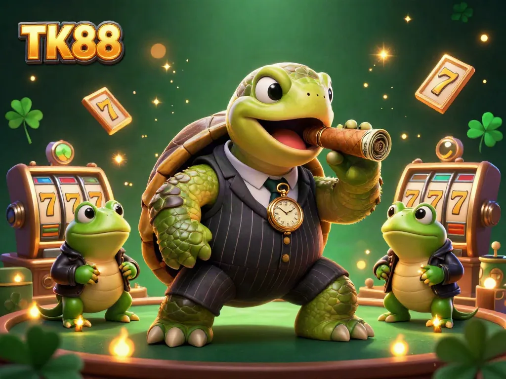 Bet big with TK88 as a mobster turtle and bullfrog enforcers lead the casino heist.