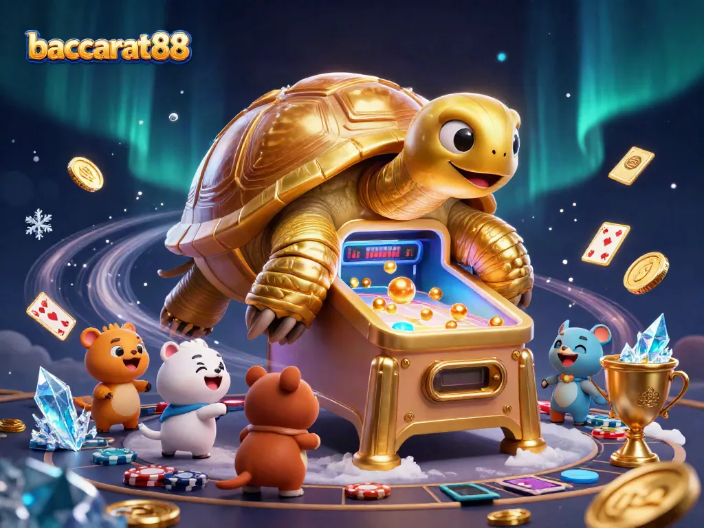 Engage with baccarat88, a lively illustration of a unique gambling atmosphere with a golden tortoise-themed game.