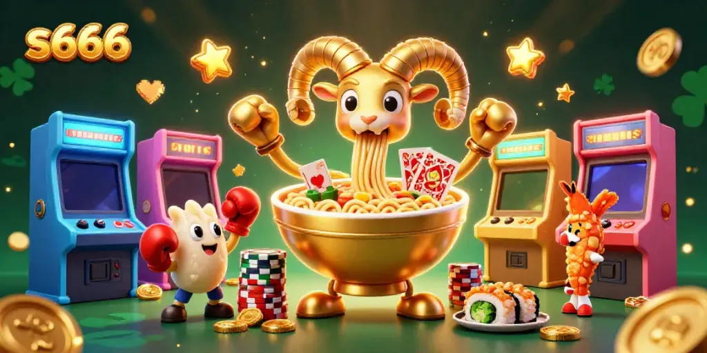 Experience the thrill of s666 casino with vibrant characters and gaming elements in a lively 3D scene.