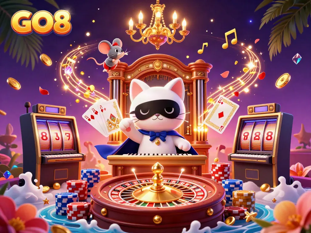 Experience the excitement of GO8 with a 3D casino scene filled with vivid characters and dynamic gaming elements.