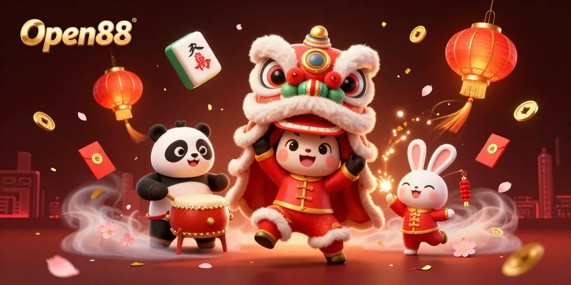 Experience Open88's vibrant casino atmosphere with lively characters celebrating in 3D illustration.